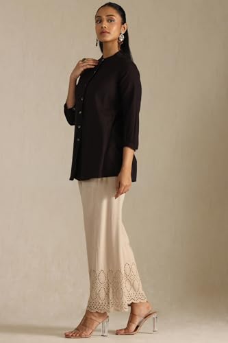 Soch Womens Beige Rayon Embroidered Palazzo With Thread Work