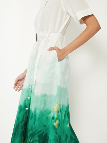 Max Women Printed Shirt Dress (White_M)