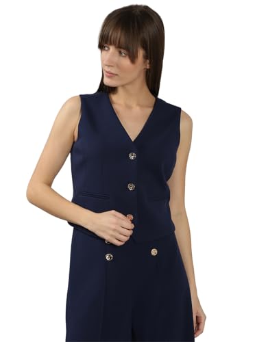 VERO MODA Women's Regular Fit Navy Blue Waistcoat