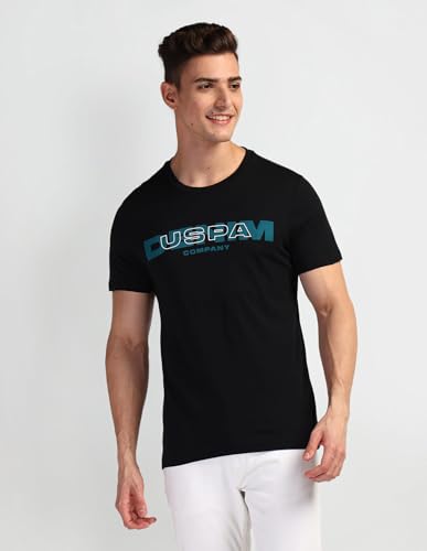 U.S. POLO ASSN. Mens Solid Half Sleeve Brand Carrier Round Neck T-Shirts (UDTSHS0898_Black_S)