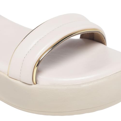 MONROW Fancy and Stylish Extra Cushioning and Comfortable Fashionable Light Weight Allday wear Vegan Wedge Heels for Women and Girls Cream 5UK