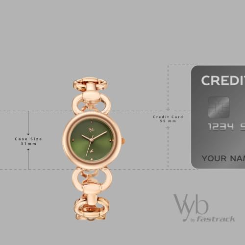 Fastrack Vyb Enigma Quartz Analog 3 Hands Green Dial Rose Gold Alloy Strap Watch for Girls - FV60159WM01W