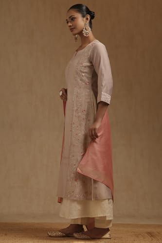 Soch Womens Beige Chanderi Floral Printed Suit Set With Thread Work