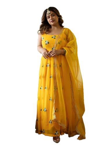 FUSIONIC Featuring Yellow Color Ethnic wear Gown Set with Dupatta - L