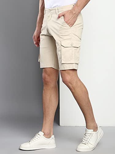 Dennis Lingo Mens Cream Slim Fit Mid Rise Casual Cotton Shorts (B901_Cream_28)