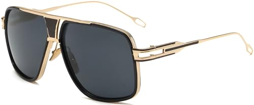 Roshfort Men's Square Over Size Badshah Non Polarized Sunglasses Large Size (Italic Gold Black)