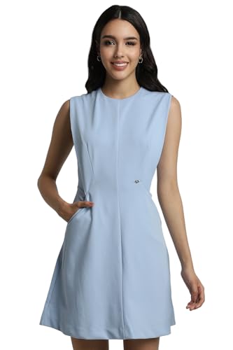 Allen Solly Women's Polyester Modern Mid-Thigh Length Dress (AHDRWRGF505206_Blue