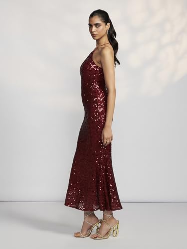 Label RITU KUMAR Red Corsica Halter Neck Long Dress