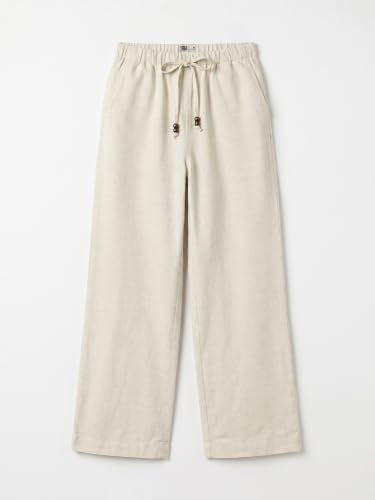 The Souled Store Cotton Linen Pants: Almond Women and Girls Solid Lightweight Breathable Easy to Style Trendy Comfortable Straight Fit Pants