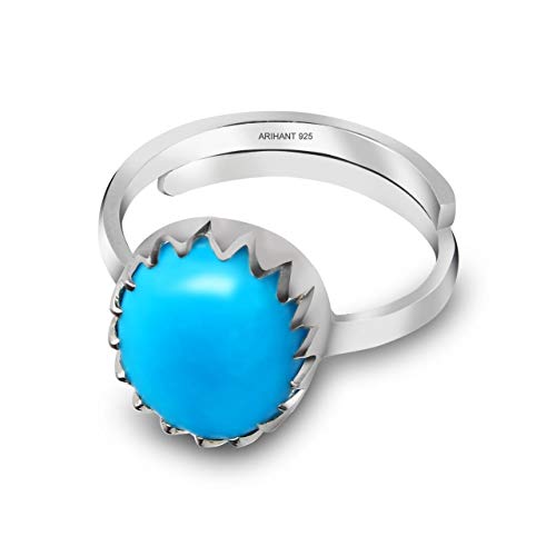 Arihant Gems & Jewels® Turquoise (Firoza) Silver Sterling (925 Silver) Ring – Available in 12.25 Ratti| Astrological Gemstone | Positive Effects | Unisex Design for Men & Women