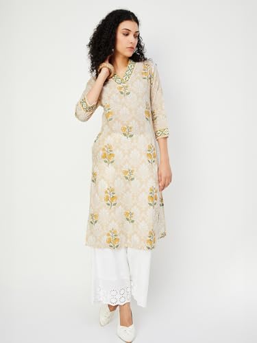 Max Women's Cotton Blend Regular Kurta (VIPKFE24PAOFF White_Off, Regular Fit, XL