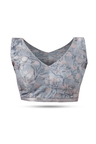 Soch Womens Light Grey Tussar Floral Print Saree With Zari Woven