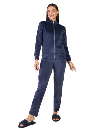 Sweet Dreams Women's Solid Velour Spandex Front Open Pyjama Set