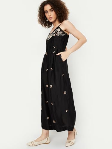 Max Women Embroidered Jumpsuit, Black, XL