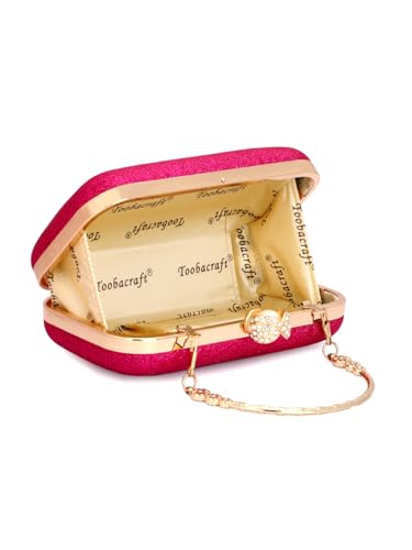 TOOBA Hot Pink Glitter Clutch Bag for Women – Elegant Party Purse with Gold Handle & Pearl Clasp, Perfect for Weddings, Festive Looks & Evening