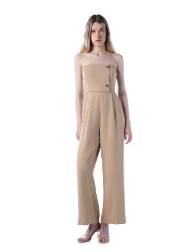 ONLY Women's Solid Regular Fit Beige Jumpsuit