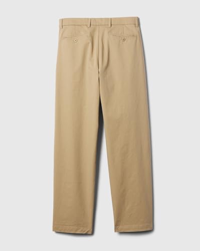 GAP Men Regular Fit Flat-Front Trousers, Khaki, 36/32
