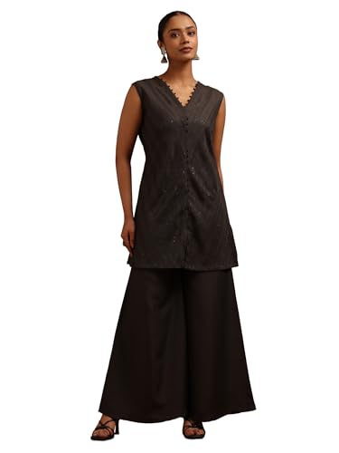 Soch Womens Charcoal Chinon Embroidered Co-Ords Set With Sequins