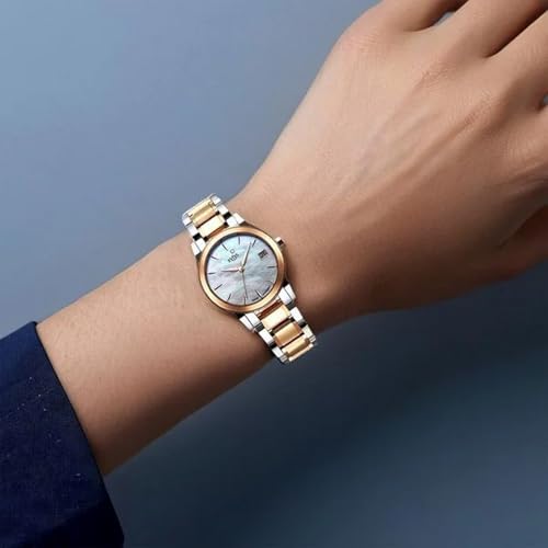 Xylys Ethereum Swiss Analog with Date Multicolour Mother of Pearl Dial Two Toned Silver & Rose Gold Stainless Steel Strap Watch for Women - 45021KM01E