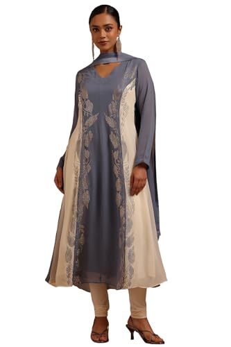 Soch Womens Blue Georgette Embellished Suit Set With Stone Work