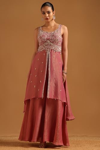Soch Womens Onion Pink Tissue Floral Salwar Suit With Beads