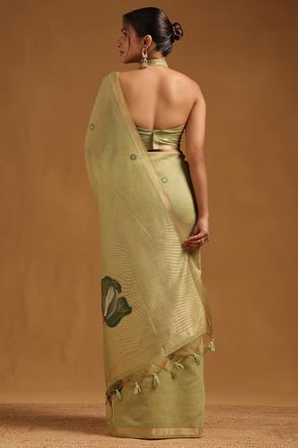 Soch Womens Light Green Chanderi Woven Design Saree