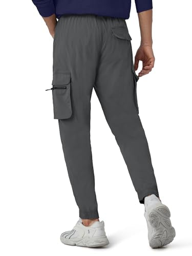 XYXX Men Cotton Rich Cargo Jogger, Relaxed, Solid, Pack of 1, MB3JG07L, Anchor Grey, L