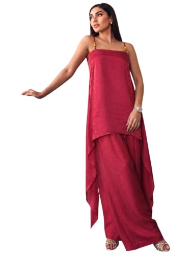 Varanga Women Maroon A Line Kurta Palazzos Set Square Neck Sleeveless