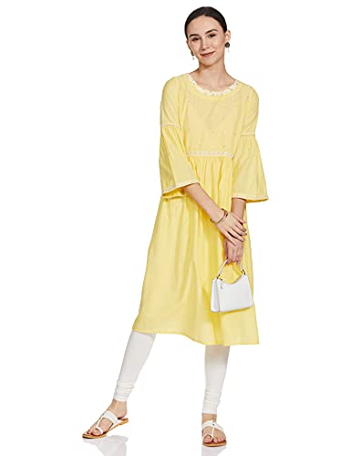 W for Woman Pale Yellow Gathered Dress_20FEW13494-213696_L