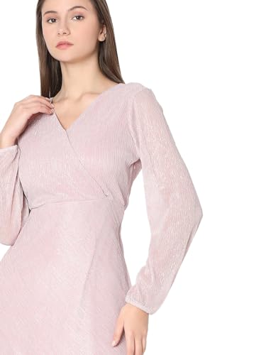 VERO MODA Women Embellished Pink Polyester Below Knee Length A-Line Dress