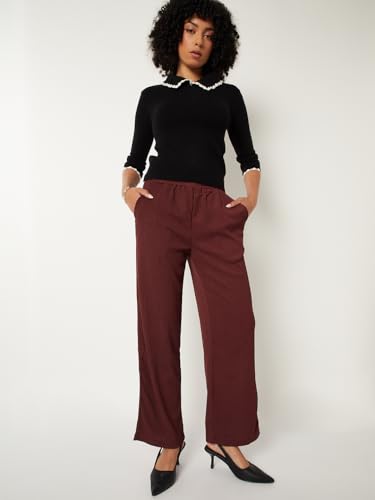 Max Women Textured Comfort Fit Trousers (Red_XL-XXL)