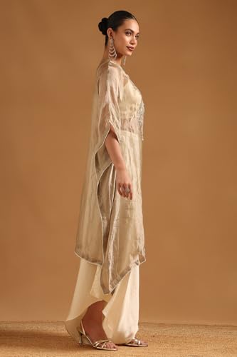 Soch Womens Gold Viscose Botanical Kaftan Suit With Stones And Sequins