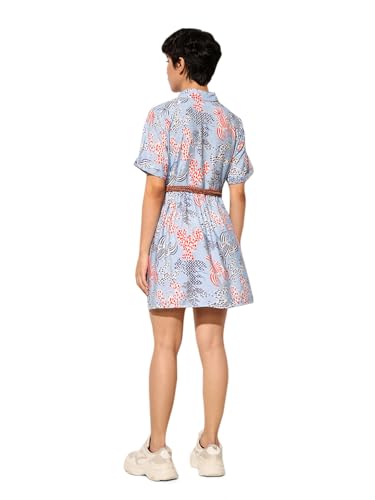 ONLY Women Fit and Flare Blue Dress with Belt