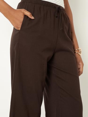 Max Women Solid Wide Leg Trousers (Brown_XL-XXL)
