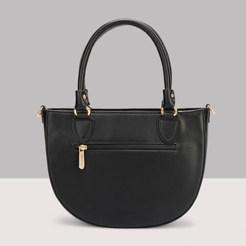 Caprese Elsa Medium Satchel Bag for Women with Adjustable & Detachable Strap | Elegant Embroidery Faux Leather Handbag | Multi-Compartment Crossbody Shoulder Bag for Special Occasions (Black)