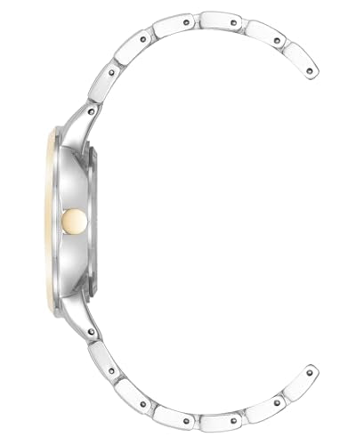 Nine West Women's Bracelet Watch, Analog Display, Silver-Tone Metal Band with Gold-Tone Accents, Limited Movement, Mineral Crystal Lens