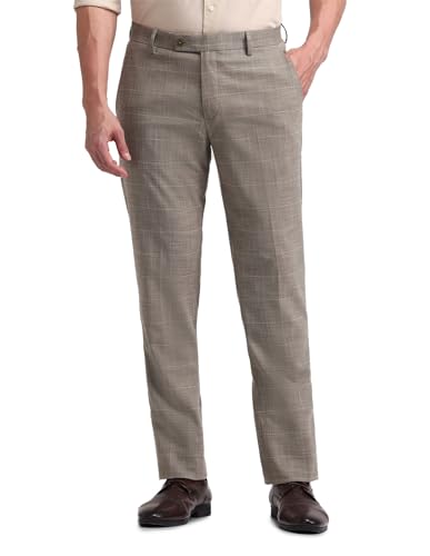 Arrow Men Tapered fit Polyester CheckedMid-Rise waistTrousers(ARAEOTR1648_Grey_34)