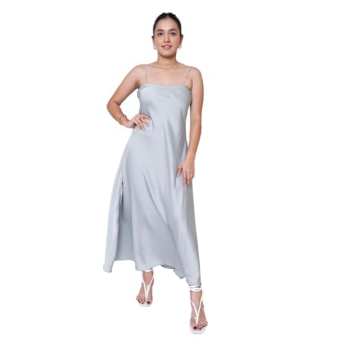 Sheux Solid Satin Backless Maxi Dress for Women & Girls – Luxe, Sultry & Timeless (L) | Ideal for Date Night Dress, Night Parties & Outing or Beach wear Pale Green