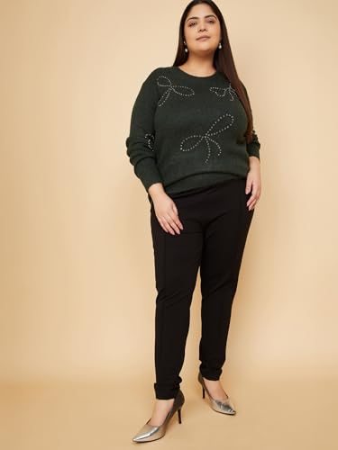 Max Women Striped Knit Treggings (Black_6XL)