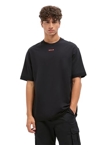 THE BEAR HOUSE Men's Cotton Printed Oversize Fit Black T-Shirt