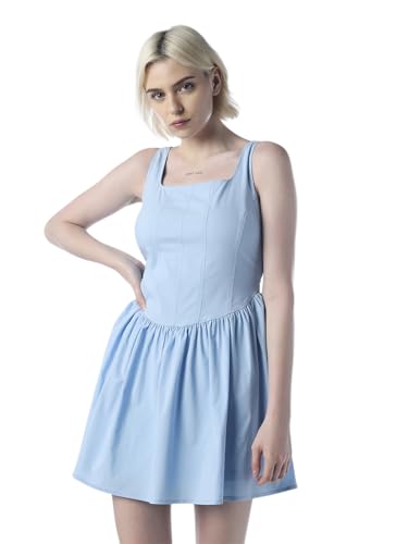 ONLY Women's Solid Fit and Flare Blue Dress