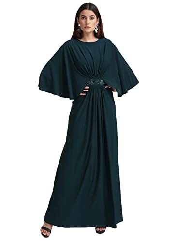 Kazo Embellished Polyester Blend Round Neck Women's Maxi Dress (Green,Small)