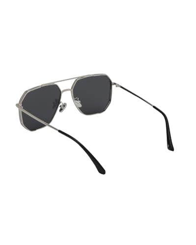 Carlton London Silver Toned with Black Polarised Lens Rectangle Sunglass for mens