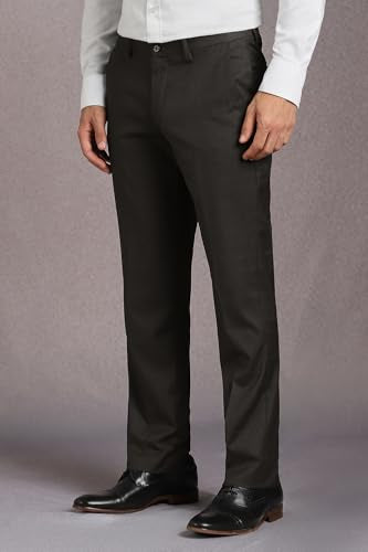 Louis Philippe Men Charcoal Textured Flat Front Formal Trousers