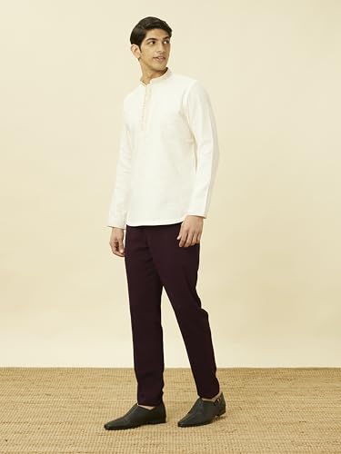 Manyavar Mens Cream Cotton Short Kurta