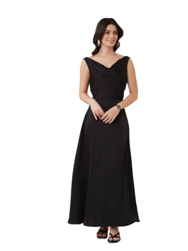 Latin Quarters Women's Black Solid Cowl Neck Sleeveless Party A-Line Dress_XXL