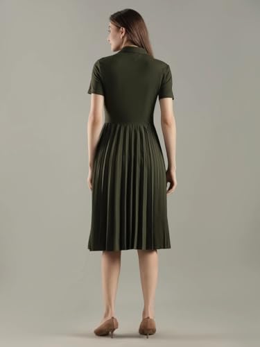 Polyester Polo Collar Midi Dress