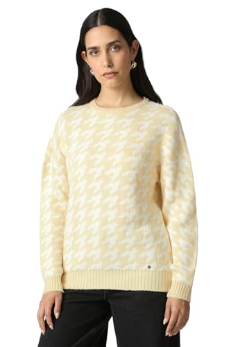Women Beige Print Round Neck Sweater