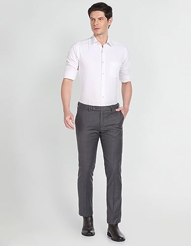 Arrow Checked Flat Front Formal Trousers Grey