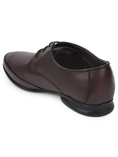 Liberty Healers J757-02 Formal Lacing Derby Shoes for Men with TPR Sole | Comfortable Outsole and Lightweight | Cushioned Footbed | Suitable for Office (Brown 43 EU)